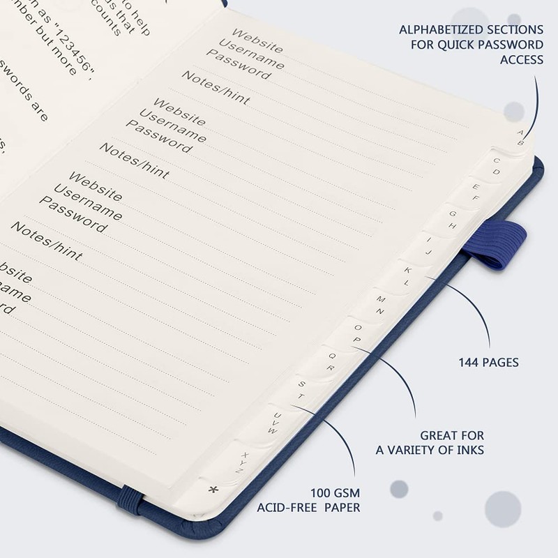 JUBTIC Password Keeper Book with Alphabetical Tabs. Medium Size Password