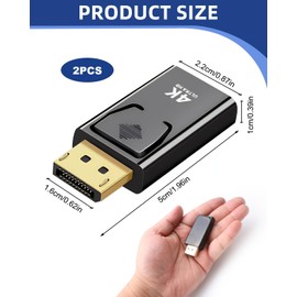 2Pack DisplayPort to HDMI Adapter 4K Gold Plated DP Male to HDMI Female Converter Compatible with Desktop Laptop PC HDTV Projector Windows XP/7/8/10/Mac