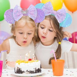 XXXPOWERXXX Mouse Ears Headbands,2PCS Sequin Bow Headbands Hairbands, Glitter Party Valentine's Day Princess Cosplay Costume Bow Hair Band for Women Girls