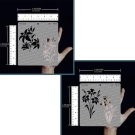 CrafTreat Reusable Flower Stencils for Painting on Wood, Canvas, Paper, Fabric, Floor, Wall and Tile - Lily and Iris and Daffodil and Bell Flower - 2 Pcs - 6x6 Inch Each - DIY Art and Craft Stencils