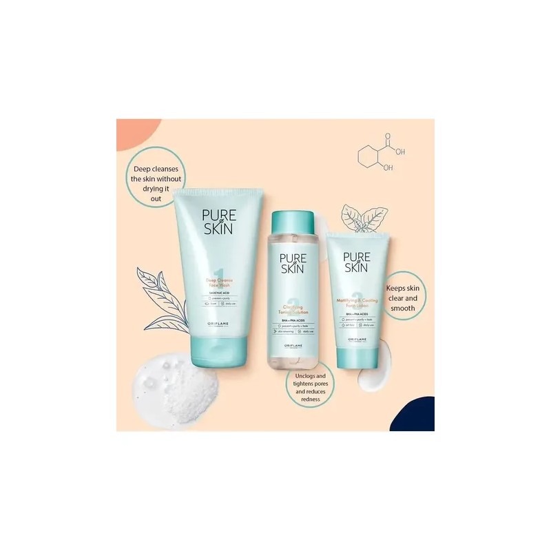 Limpiador Facial + Tónico + Humectante Pure Skin 3 Piezas