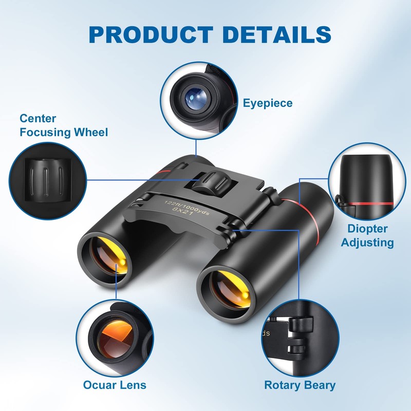 AHFLRITO Compact Binoculars, Lightweight Foldable Small Binoculars for Adults and