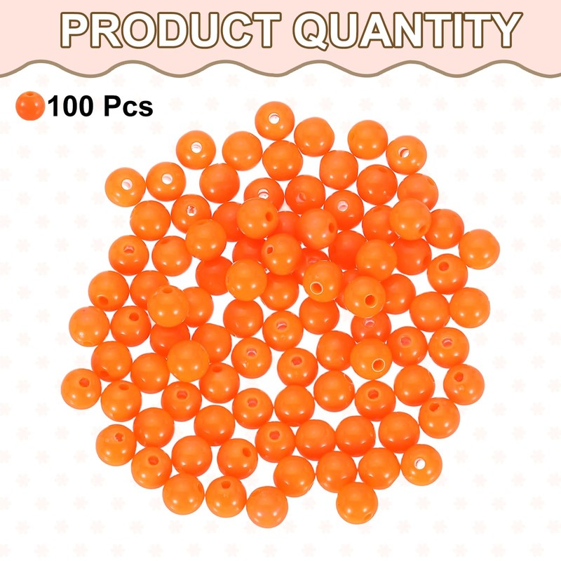 sourcing map 100pcs Orange Acrylic Round Beads 8mm Loose Bead