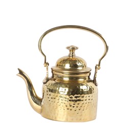Two Moustaches 6.5 Inches Vintage Style Brass Kettle with Lid, Tea Pot for Serving Tea, Tea Pot for Home & Kitchen, Brass Pot Kettle, Home Decor Showpieces, Golden, Pack of 1