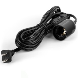 JACKYLED 1 Pack UL-Listed 20Ft Extension Hanging Lantern Cord Cable 360W with E26 E27 Socket On/Off Button Pendant Lighting(Black)