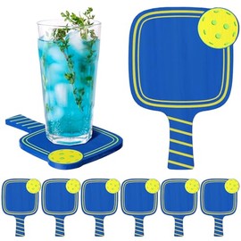 Hushee 6 Pcs Dinkball Drink Coasters Wood Coasters Set Paddle Shape with Handle Funny Gift for Women Men Sports Lovers Fans Party Favors Decorations (Blue)