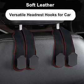 WELKSEZYWOD Purse Holder for Car, 2 Pack Purse Hook for Car, Car Seat Hooks for Headrest, Leather Headrest Hooks for Hanging Handbags, Coats, Umbrellas and Grocery Bags, Black