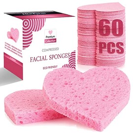 yeeyzz60-Count Compressed Facial Sponges, 100% Natural Cosmetic Spa Sponges for Facial Cleansing, Exfoliating Mask (Pink Heart)