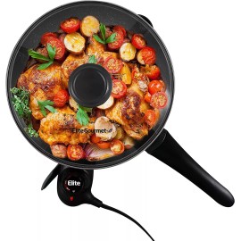 Elite Gourmet Electric Skillet with Glass Vented Lid,Scratch Resistant 10.5-inch (2Qt) Fry Pan