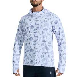 Men's Sun Protection Fishing Shirts UPF 50+ Lightweight Hoodie Long Sleeve UV SPF Hooded Shirts with Mask Rash Guard Underwater World XXL