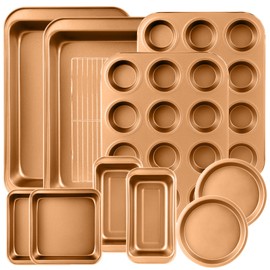 11-Piece Nonstick Baking Pans Set - Professional Grade Carbon Steel Bakeware with Premium Coating- Dishwasher Safe, Stackable, Oven Safe to 450°F (Two Layer Color)