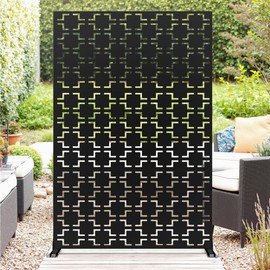 Metal Privacy Screen Outdoor 72" H x 47" W, Freestanding Decorative Privacy Screen for Patio Lawn Garden Balcony, Rust-Resistant Decorative Fence Panel, Black-Brick