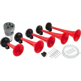 Vixen Horns LOUD 5 TRUMPET LA CUCARACHA MUSICAL AIR HORN KIT CAR/TRUCK 12V RED VXH6803R