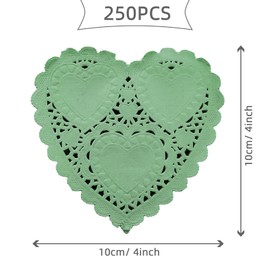 250 Pcs 4 Inch Heart Paper Doilies Valentine Doilies Lace Doilies Paper for Crafts, Valentine’s Day and Wedding Decorations (Green)