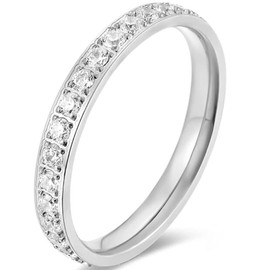 Jude Jewelers 3mm Stainless Steel Cubic Zircon Filled Stackable Eternity Wedding Band Ring (Silver, 6)