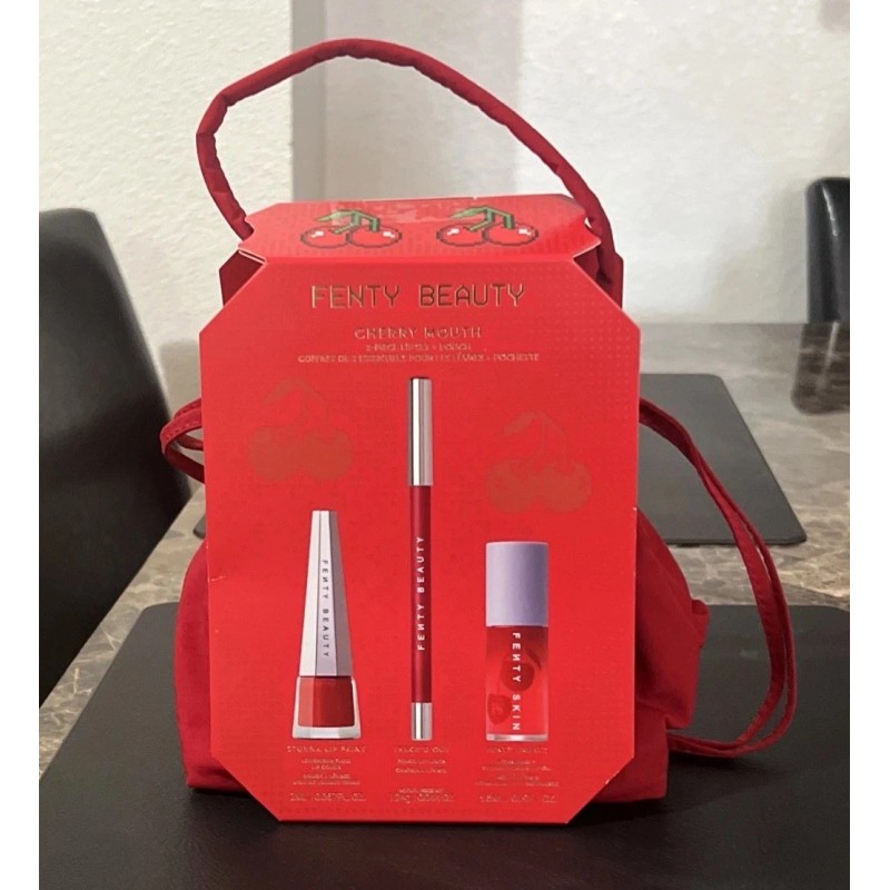 Fenty Beauty Cherry Mouth 3-Piece Lip Set + Pouch