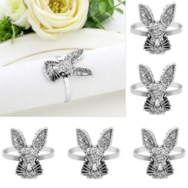 Easter Bunny Rabbit Napkin Rings Set of 12 Boho Retro Spring Wedding Metal Napkin Holders, Happy Easter Farmhouse Home Table Party Decorations, Cute Vintage Silver Head Ear
