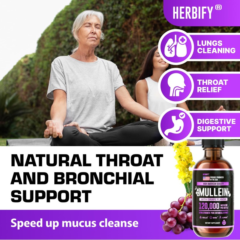 HERBIFY Mullein Drops - Lung Cleanse - Leaf Extract -
