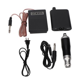 RCA Tattoo Pen Kit Silver Black Rotary Tattoo Machine Power Supply Clip Cord Foot Pedal Set 90‑265V US Plug