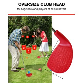 KOFULL Golf Club with Oversize Club Plastic Head for Golf Game with Buckets, Golf Set with Balls, Steel Shaft Club for Backyard Yard, for Adults Junior Family Outdoor, Hit Plastic Foam Balls