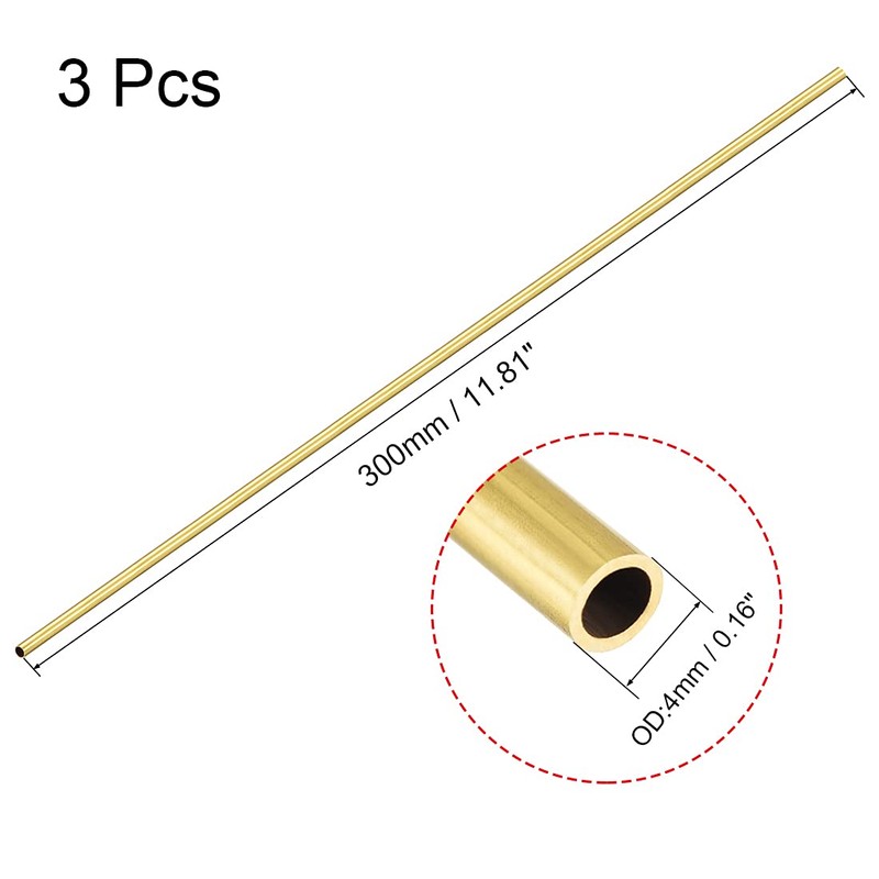 sourcing map Brass Round Tube, 300mm Length 4mm OD 0.5mm