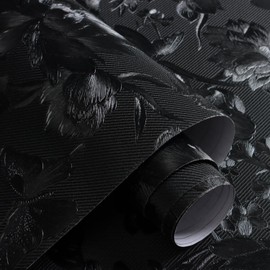Black Peel and Stick Wallpaper Black Floral Wallpaper 15.7inch x 118.1inch Vintage Embossed Textured Contact Paper Embossed Self Adhesive Wall Paper for Cabinets Pure Flower Removable Vinyl