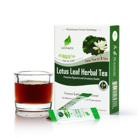 Organic Lotus Leaf Instant Tea on the Go LeCharm 100% Natural Tea Extract, Unsweetened Drink Instant Crystallized Tea Powder for Pure Water, Iced Tea and Hot Tea(10 Sachets)