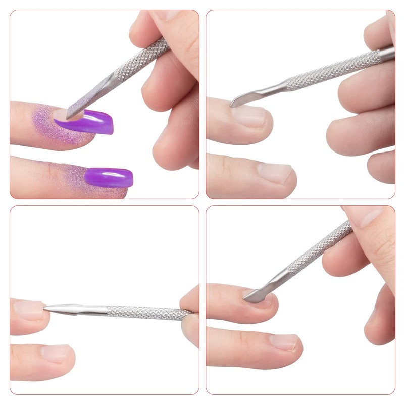 4PCSキューティクルプッシャーとキューティクルトリマーステンレス鋼キューティクルリムーバーツール、ネイル剥離用、ジェルネイル除去キューティクルプッシャーセット、指の爪と足の爪用のキューティクルカッター