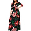 AOMONI Womens Maxi Flower Print Casual 3/4 Sleeve V-Neck Wrap