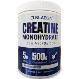 CLN Labs Creatine Monohydrate Powder - 500g Tub (200 Mesh) | Fine Grade, Pure & Mixes Easily | Includes Scoop | Unflavoured | Made in The UK by CLN Labs