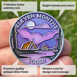 11 Months Sober Token | Eleven Month Sober Chip | Non-AA Gift, Non-Religious Medallions for Men and Women Celebrating Sobriety