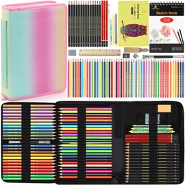 78pcs Drawing Kit Sketching Set Art Supplies with 3-Color Sketchbook Colorful Portable Case Colored Graphite Charcoal Watercolor Mettallic Pencil sketch draw gift set for Artist Adult Beginner