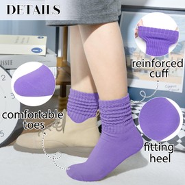 Chalier 6 Pairs Slouch Socks for Women, Soft Cotton Retro Scrunch Socks Mid Calf Rib Tube Sock Women, Black/White/Rose Red/Grey/Deep Purple/Pink