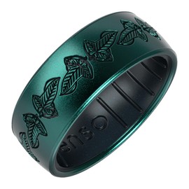Enso Rings Lord of the Rings Silicone Ring - Comfortable and Flexible Design - 6.6mm Wide, 1.75mm Thick - Leaf of Lorien - Emerald/Black Pearl - Size 9