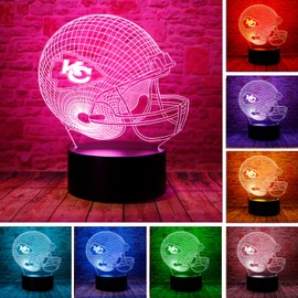 Cute Chiefs Football Helmet 3D Optical Illusion LED Bedroom Decor Sleep Table Lamp with Remote 7 Colors Acrylic Visual Night Light Birthday Christmas Gifts for Kids KC Men Women
