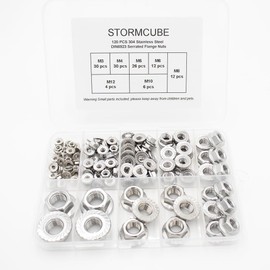 120 pcs DIN6923 Serrated Flange Nuts M3 M4 M5 M6 M8 M10 M12 Assortment Kit 304 Stainless Steel Hex Lock Nuts Full Thread for Industrial Construction Fasteners