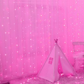 JMEXSUSS 300 LED Pink Curtain Lights, Remote Control Curtain String Lights, 8 Modes Pink Lights String for Bedroom, Valentine's Day, Wall Backdrop, Window, Dorm, Girly Room, Party Decorations( 9.8*9.8ft)
