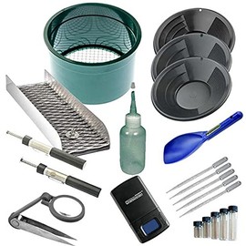 21pc Gold Panning Kit 12" 10" 8" Black Gold Pans Mini Sluice Box & Gold Recovery