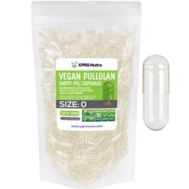 XPRS Nutra Size 0 Pullulan Empty Capsules - 1000 Count Clean Label Plantcaps Clear Empty Vegan Capsules - Premium Vegetarian Empty Pill Capsules - DIY Vegetable Capsule Filling - Pill Capsules Empty