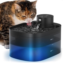 Battery Operated Cat Water Fountain, 84OZ/2.5L Wireless Pet Water Fountain for Cats Indoor, Cat Fountain with Motion Sensor, Ultra Quiet Pump, Black (Black+4Filters+4Sponges)