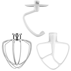Mixer Attachments for KitchenAid 4.5-5 Qt Tilt-Head Stand Mixer, Dishwasher Safe Set with Wire Whip, Dough Hook and Flat Beater, Heavy Duty Replacement Accessories for Baking