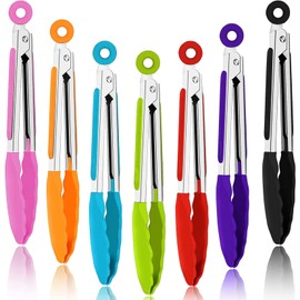 CLRBEATTY 7Pack Kitchen Tongs,7 Inch Silicone Small Tongs,Mini Food Tongs with Silicone Tips,Stainless Steel Cooking Tongs,Heat Resistant Tongs for Cooking Grilling Frying Serving BBQ Salad,Multicolor