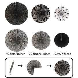 WEEMAGIC Party Decoration, 21 Pcs Black and Gold Hanging Paper Fans, Pom Poms Flowers, Garlands String Polka Dot and Triangle Bunting Flags for Birthday Parties Wedding Décor, Table & Wall Decorations