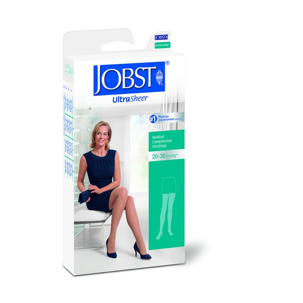 JOBST UltraSheer Thigh High with Lace Silicone Top Band, 20-30 mmHg Compression Stockings, Closed Toe, Medium, Anthracite