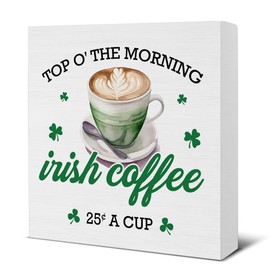 St Patricks Day Decor Farmhouse St Patricks Day Decorations Irish Coffee St. Patrick's Day Wood Sign for Home Kitchen Shelf Decor 5 X 5 Inches