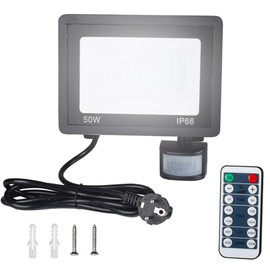 Etrogo Etrogo LED Strahler mit bewegungsmelder au?en 50W Fernbedienung 5000LM 72Leds 6000K Kaltwei? Dimmbar LED IP66 Wasserdicht fr Garten Garage Hof Sportplatz [Energieklasse E]