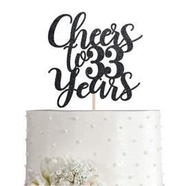 33 Black Glitter Happy 33rd Birthday Cake Topper, Cheers to 33 Years Party Cake Topper Decorations, Supplies