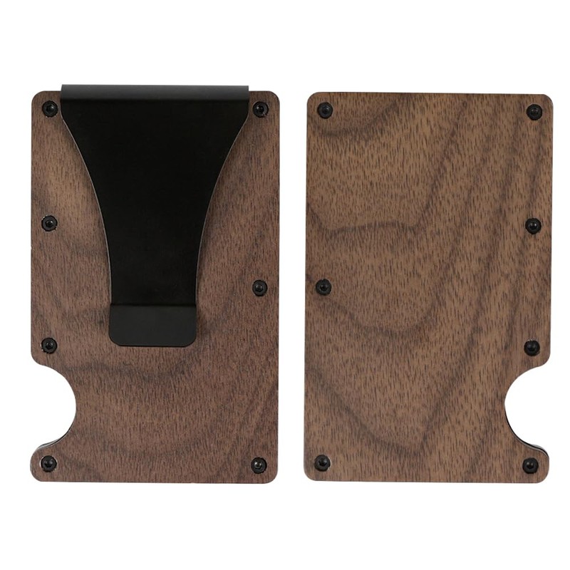 MADERICO Men's Wooden Wallet Minimalist Elegant Metal Clip Credit Card