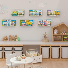 X-cosrack 6 Pack Wall Mounted Metal Kids Bookshelf, Floating Book Shelves for Kids Nursery Toddler Bedroom Classroom, Hanging Book Shelf Storage Organizer for Room Decor, Black