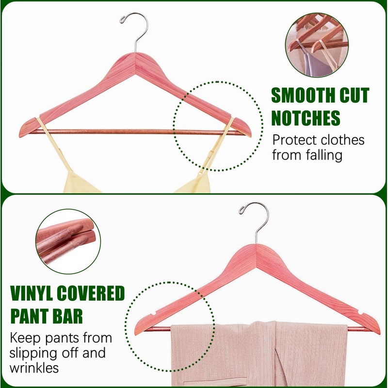 Amber Home 30 Pack American Red Cedar Hangers, Smooth Finish